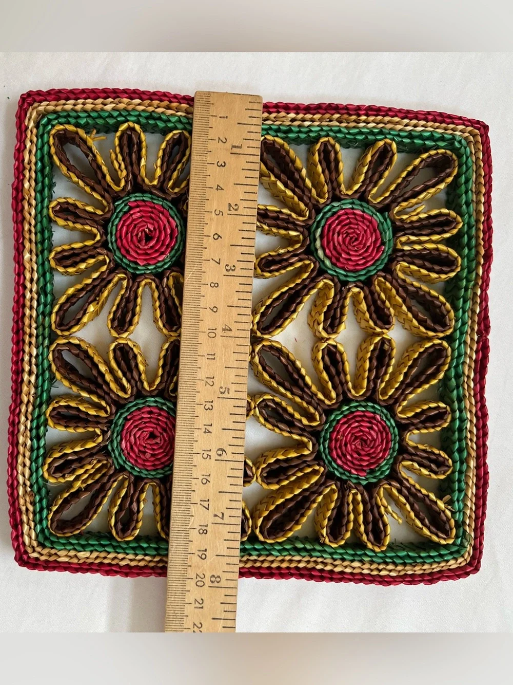 Woven Rattan Trivet Raffia Wicker Straw Colorful Hot Pads Boho Vintage Square